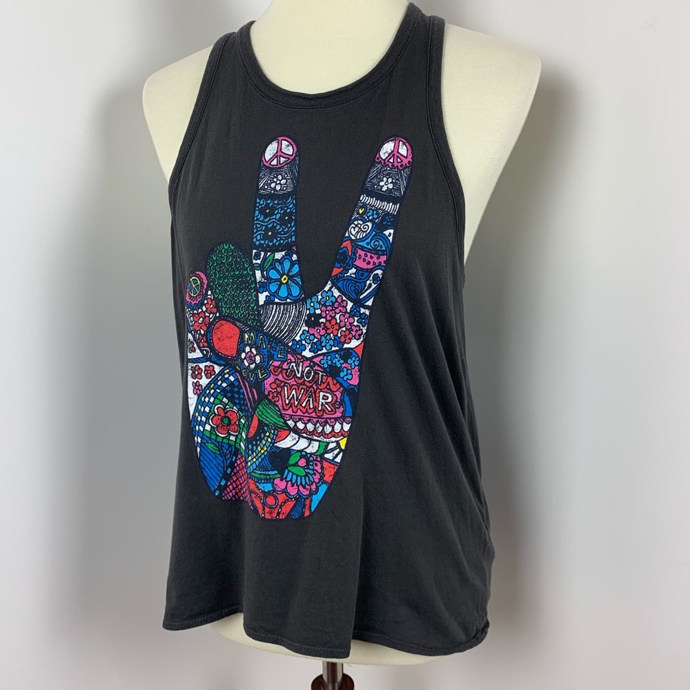 Chaser Womens Medium Gray Tank Peace Fingers Sign